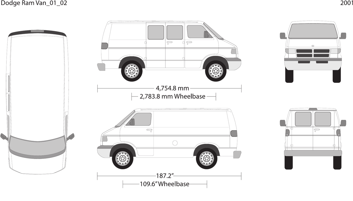 2001 Dodge Ram Van vector wrap template V02, Design-Ready PDF - GravBase
