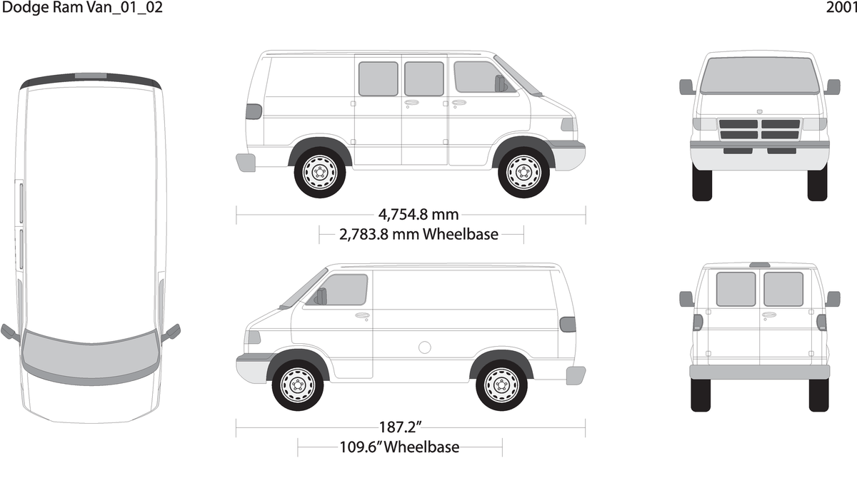 2001 Dodge Ram Van V02 Vehicle Wrap Template