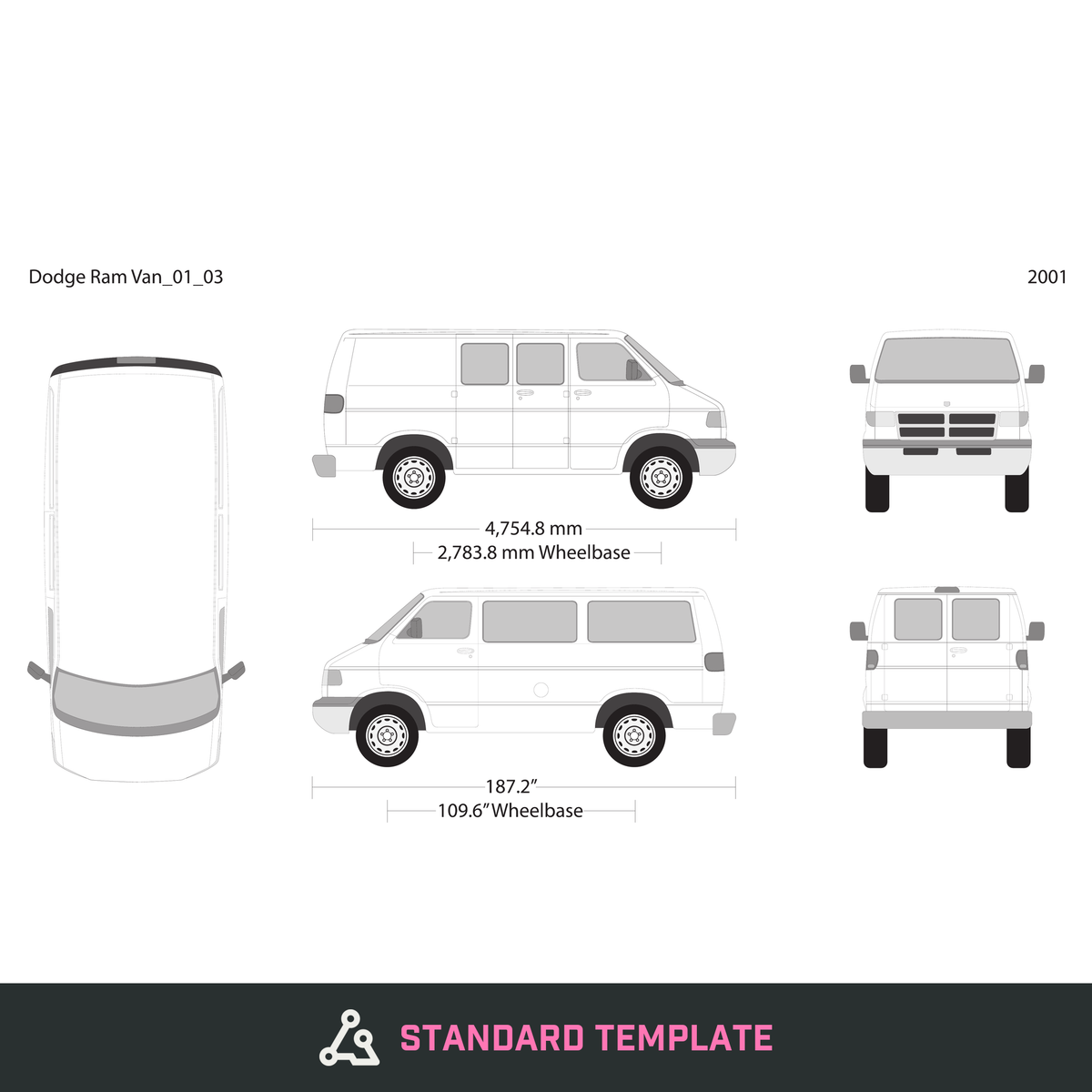 2001 Dodge Ram Van vector wrap template V03, Design-Ready PDF - GravBase