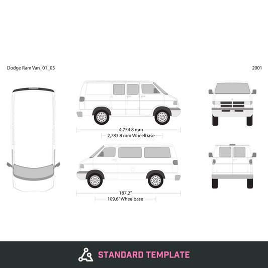 2001 Dodge Ram Van vector wrap template V03, Design-Ready PDF - GravBase