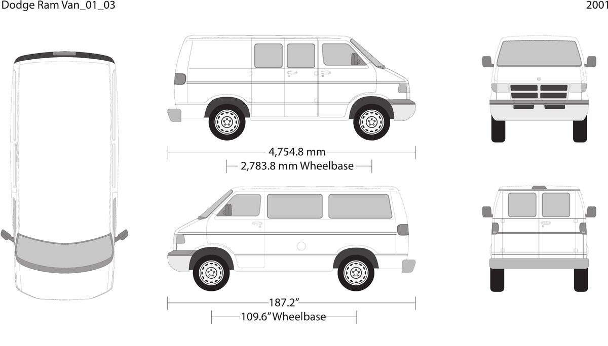 2001 Dodge Ram Van vector wrap template V03, Design-Ready PDF - GravBase