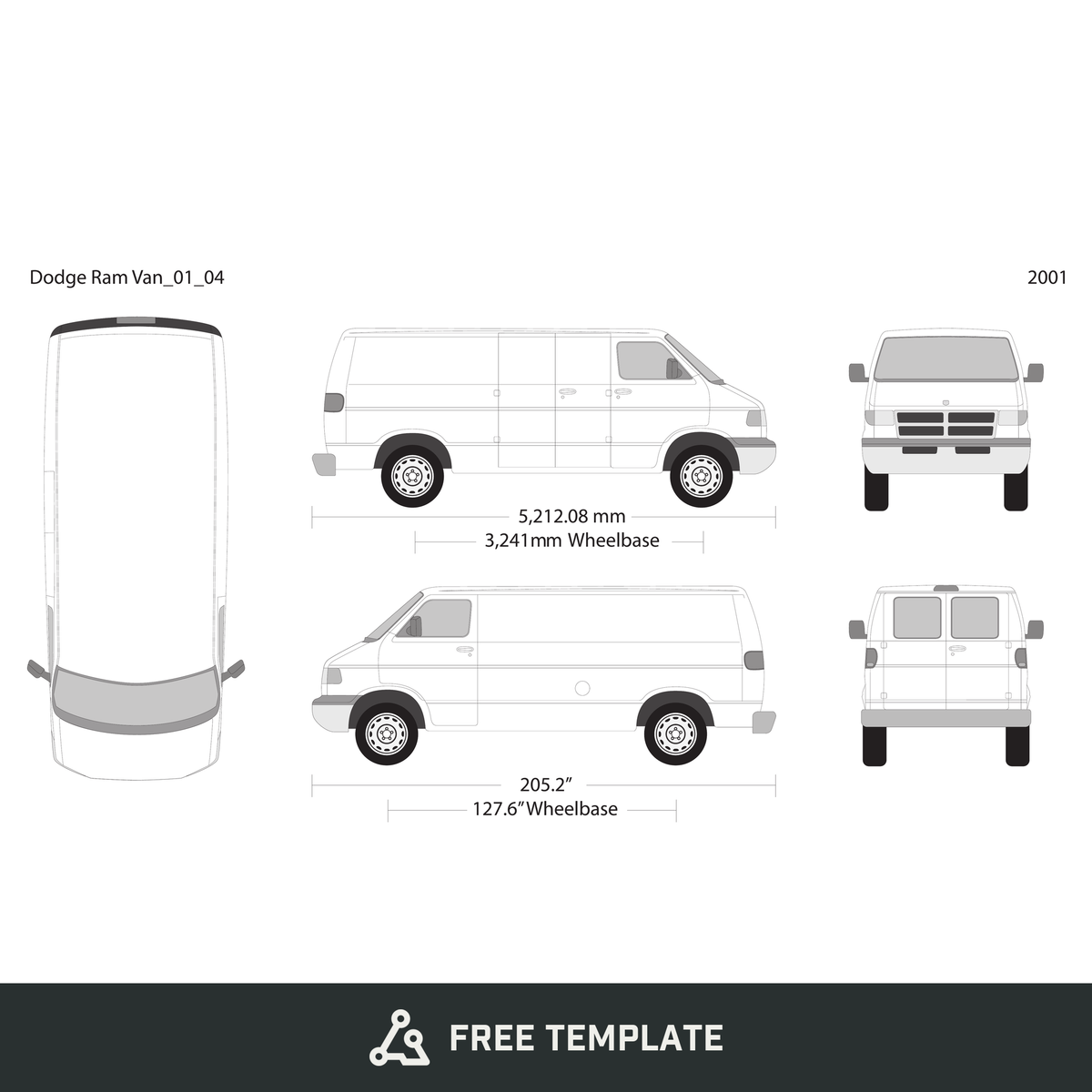 2001 Dodge Ram Van free vector vehicle wrap template - GravBase