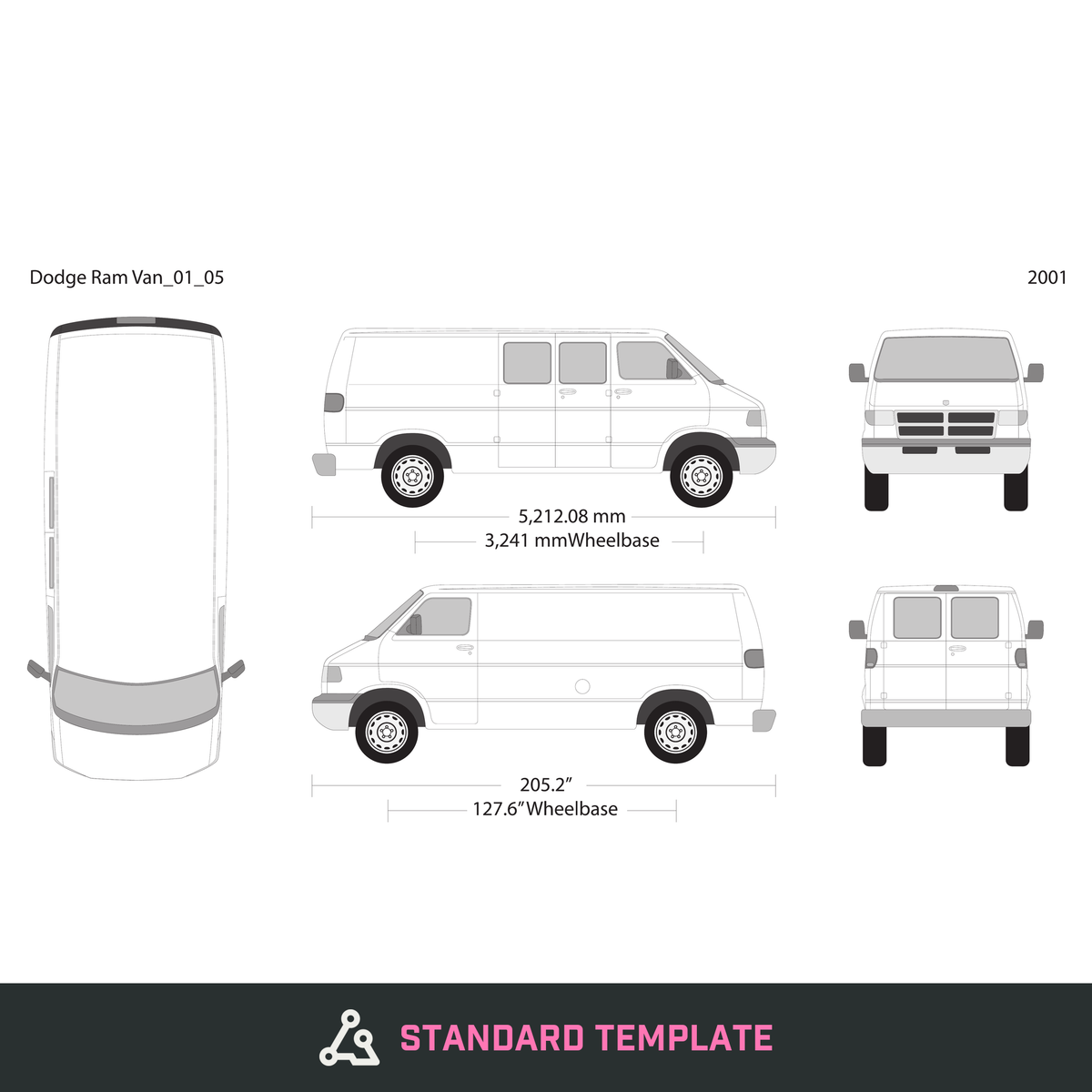2001 Dodge Ram Van vector wrap template V05, Design-Ready PDF - GravBase