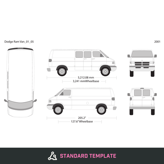 2001 Dodge Ram Van vector wrap template V05, Design-Ready PDF - GravBase