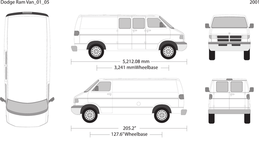 2001 Dodge Ram Van vector wrap template V05, Design-Ready PDF - GravBase