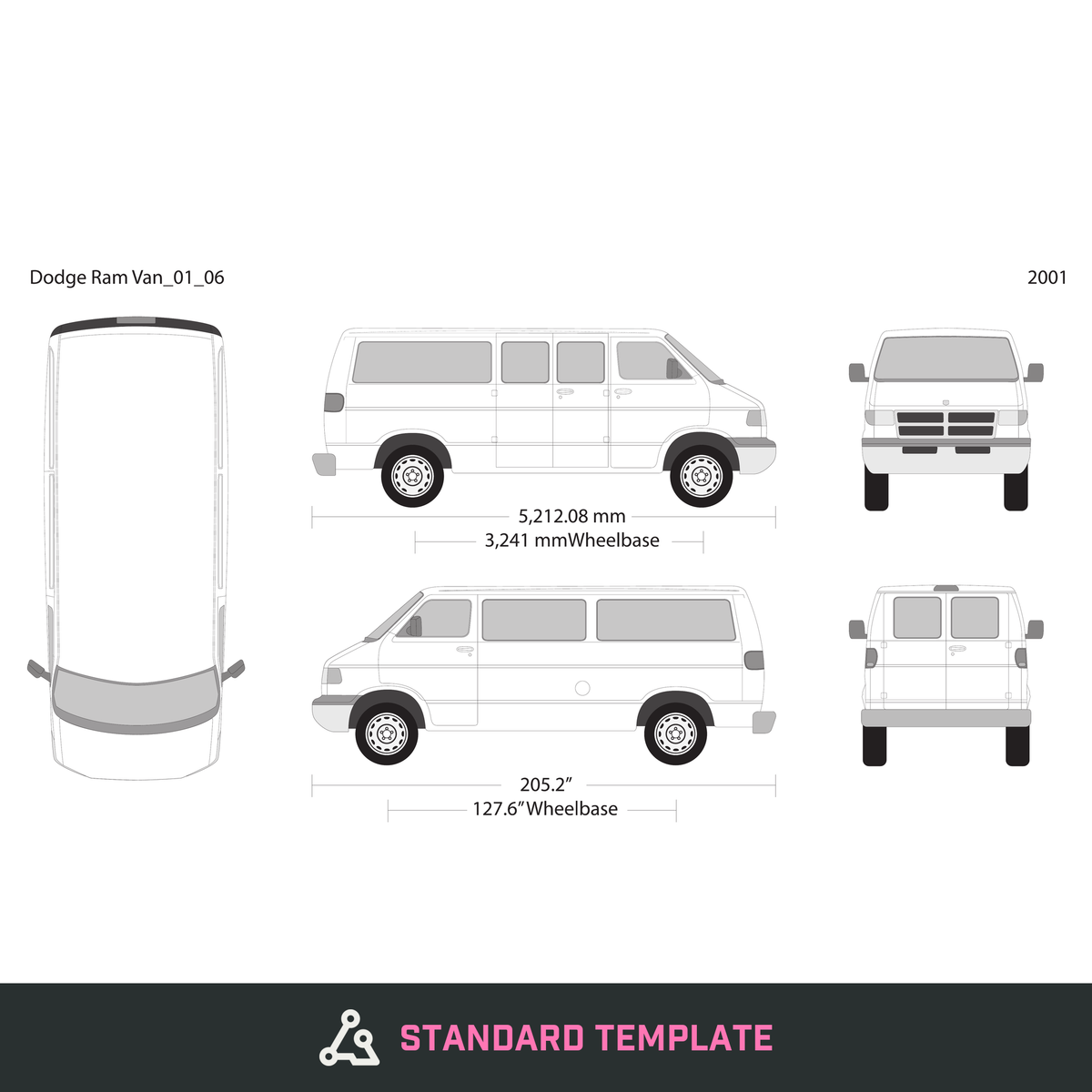 2001 Dodge Ram Van vector wrap template V06, Design-Ready PDF - GravBase