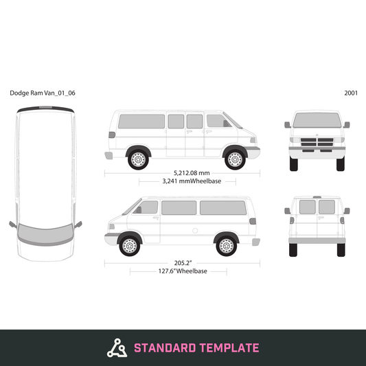 2001 Dodge Ram Van vector wrap template V06, Design-Ready PDF - GravBase