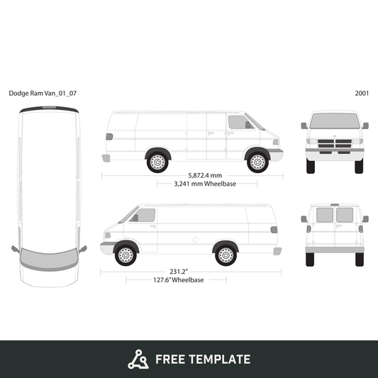 2001 Dodge Ram Van free vector vehicle wrap template - GravBase