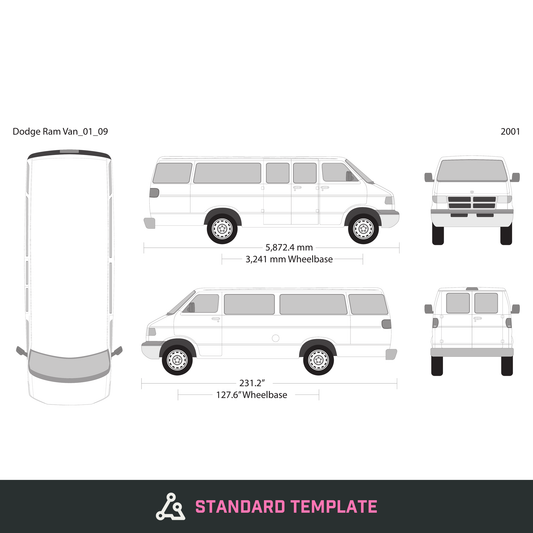 2001 Dodge Ram Van vector wrap template V09, Design-Ready PDF - GravBase