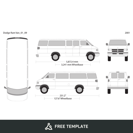 2001 Dodge Ram Van free vector vehicle wrap template - GravBase
