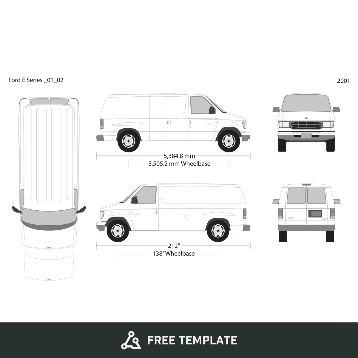 2001 Ford E Series free vector vehicle wrap template - GravBase