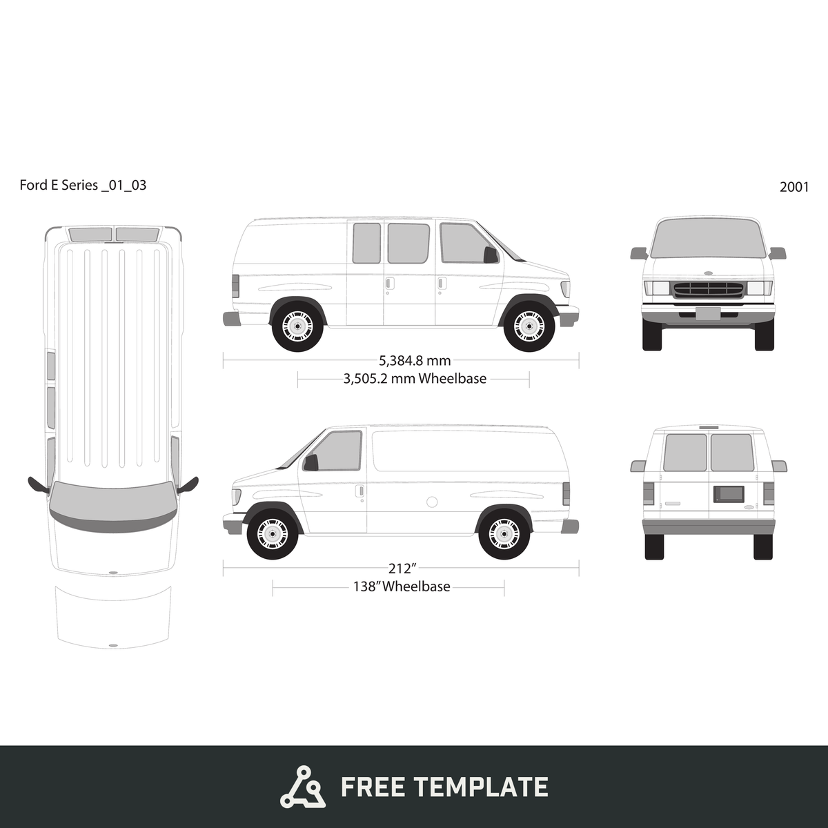 2001 Ford E Series free vector vehicle wrap template - GravBase
