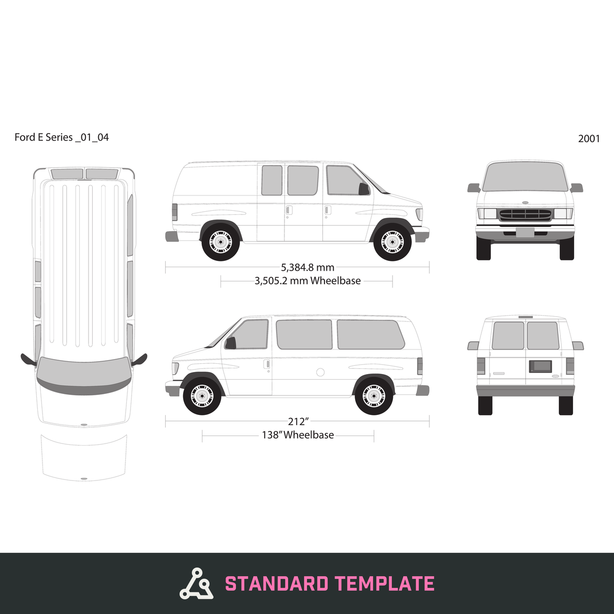 2001 Ford E Series vector wrap template V04, Design-Ready PDF - GravBase