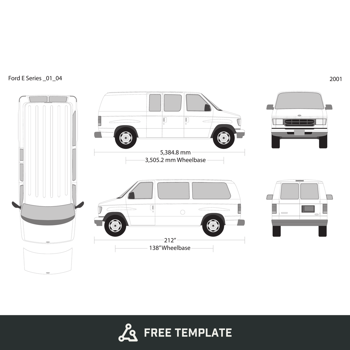 2001 Ford E Series free vector vehicle wrap template - GravBase