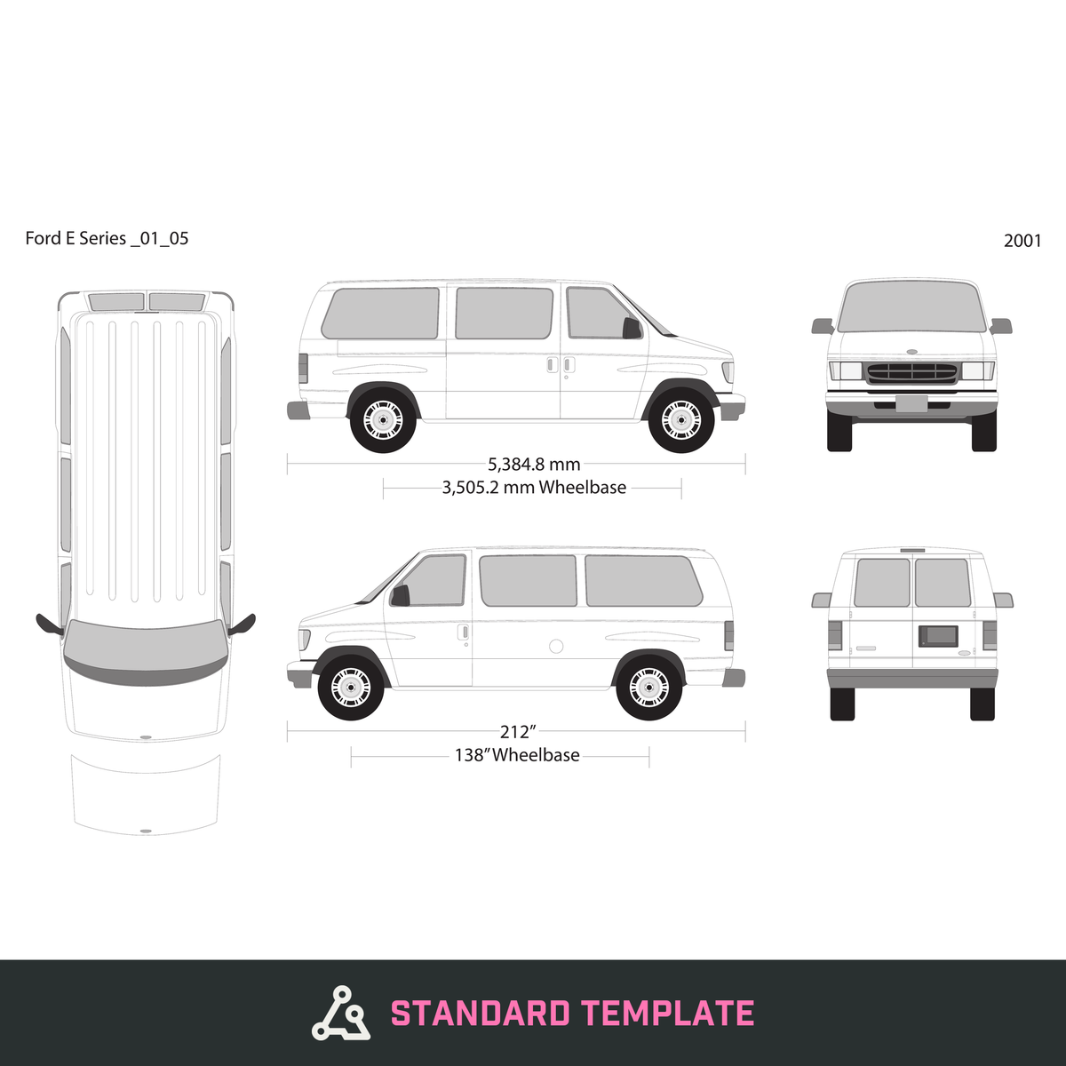 2001 Ford E Series vector wrap template V05, Design-Ready PDF - GravBase