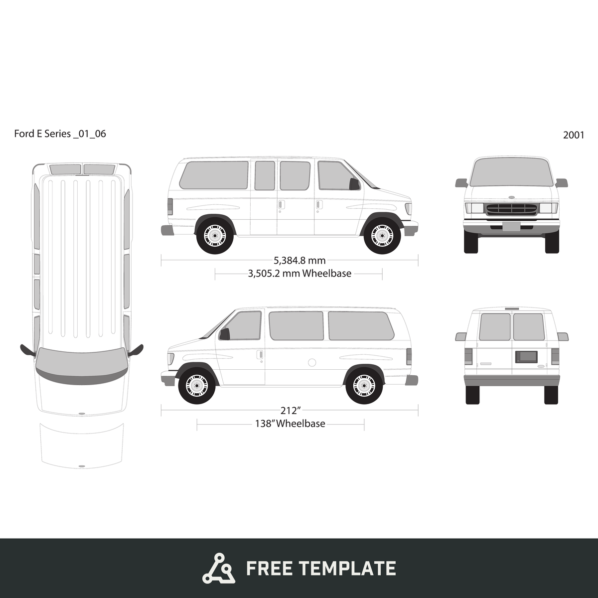 2001 Ford E Series free vector vehicle wrap template - GravBase