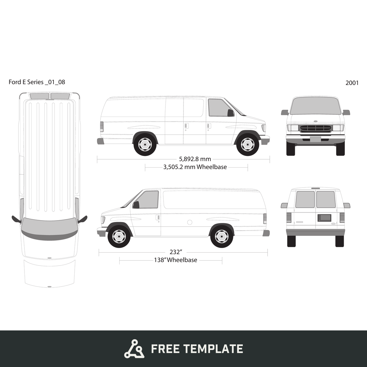 2001 Ford E Series free vector vehicle wrap template - GravBase