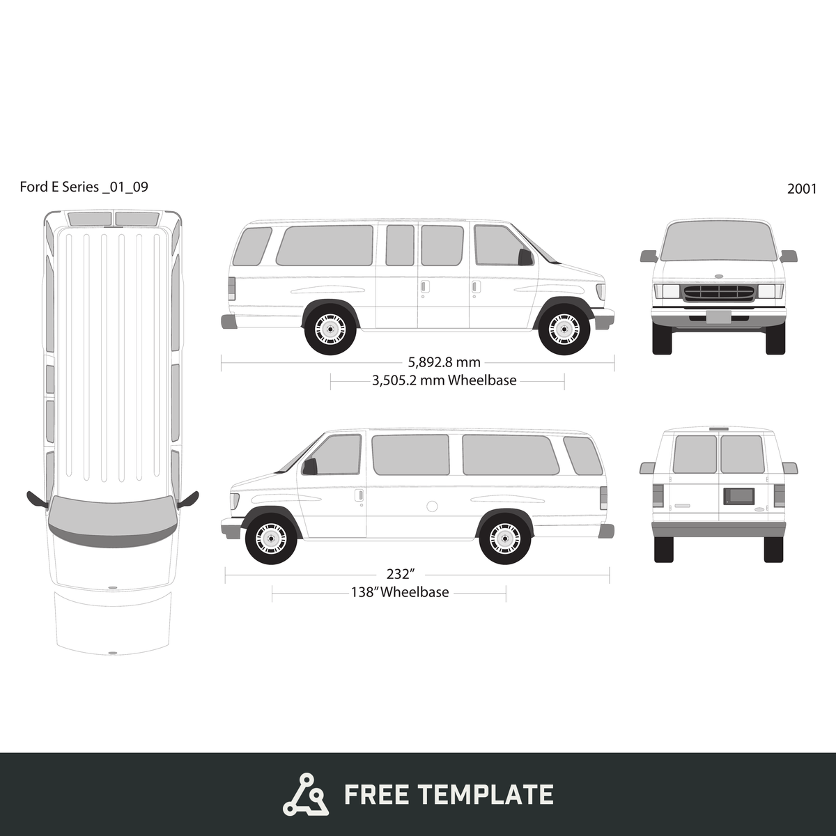 2001 Ford E Series free vector vehicle wrap template - GravBase