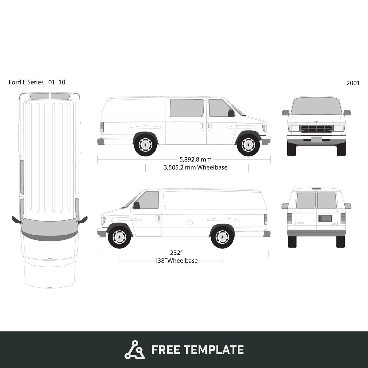 2001 Ford E Series free vector vehicle wrap template - GravBase
