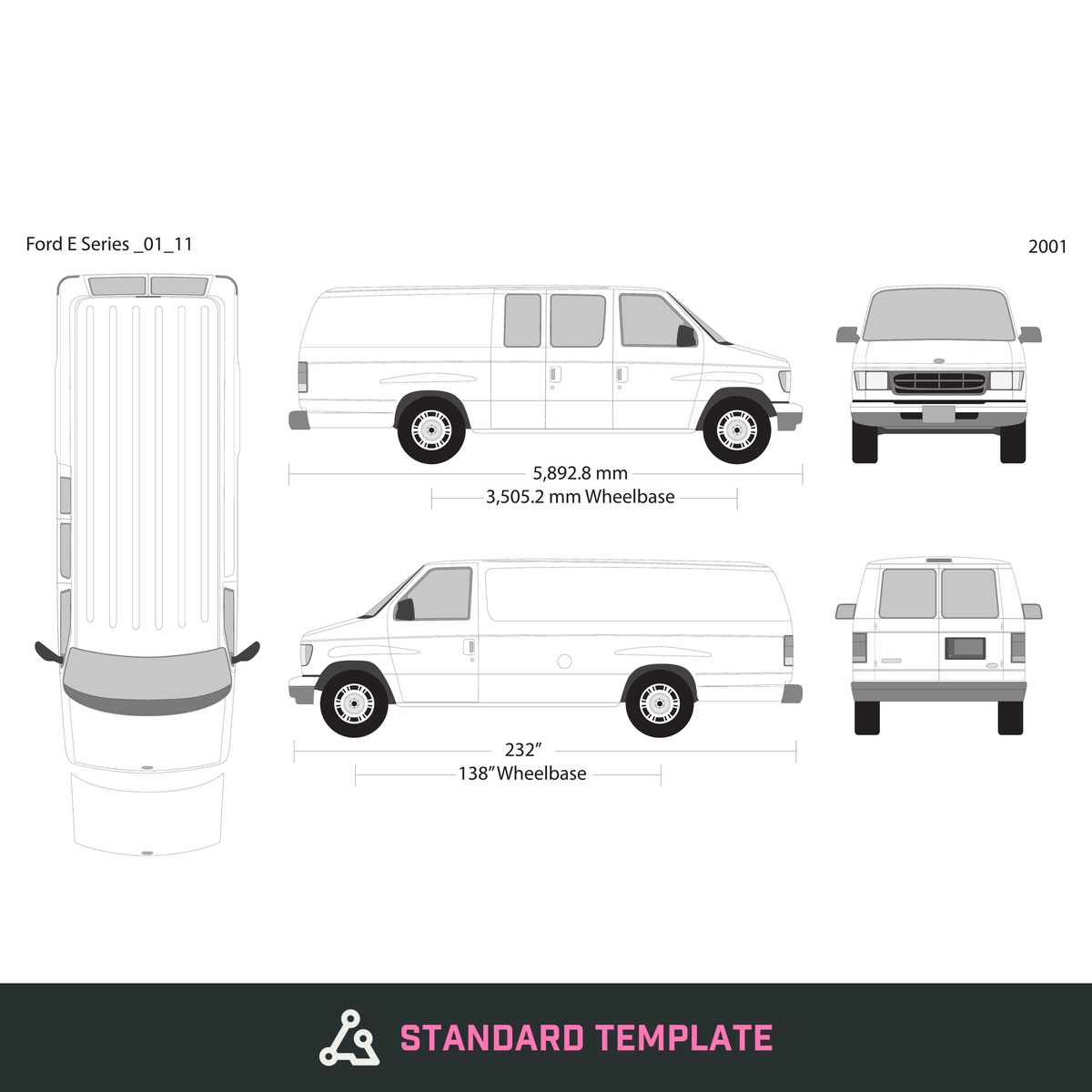 2001 Ford E Series vector wrap template V11, Design-Ready PDF - GravBase