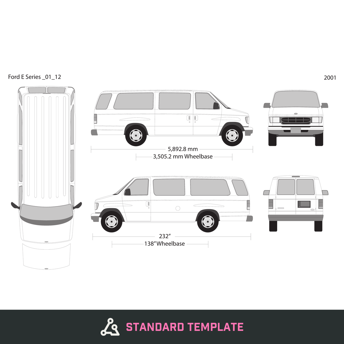 2001 Ford E Series vector wrap template V12, Design-Ready PDF - GravBase