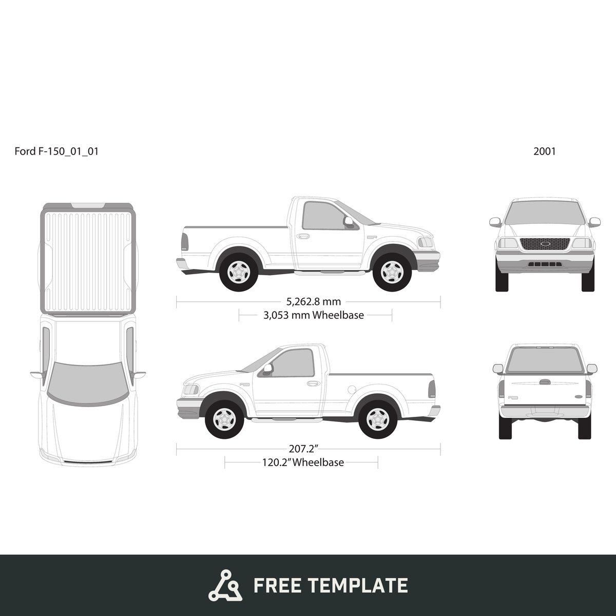 2001 Ford F-150 free vector vehicle wrap template - GravBase