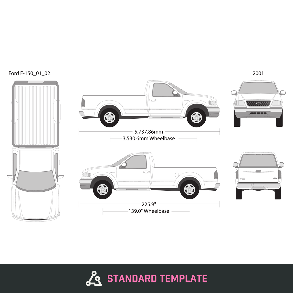 2001 Ford F-150 vector wrap template V02, Design-Ready PDF - GravBase