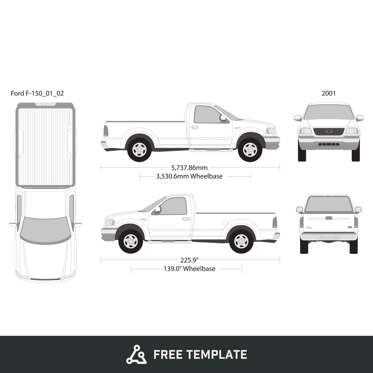 2001 Ford F-150 free vector vehicle wrap template - GravBase