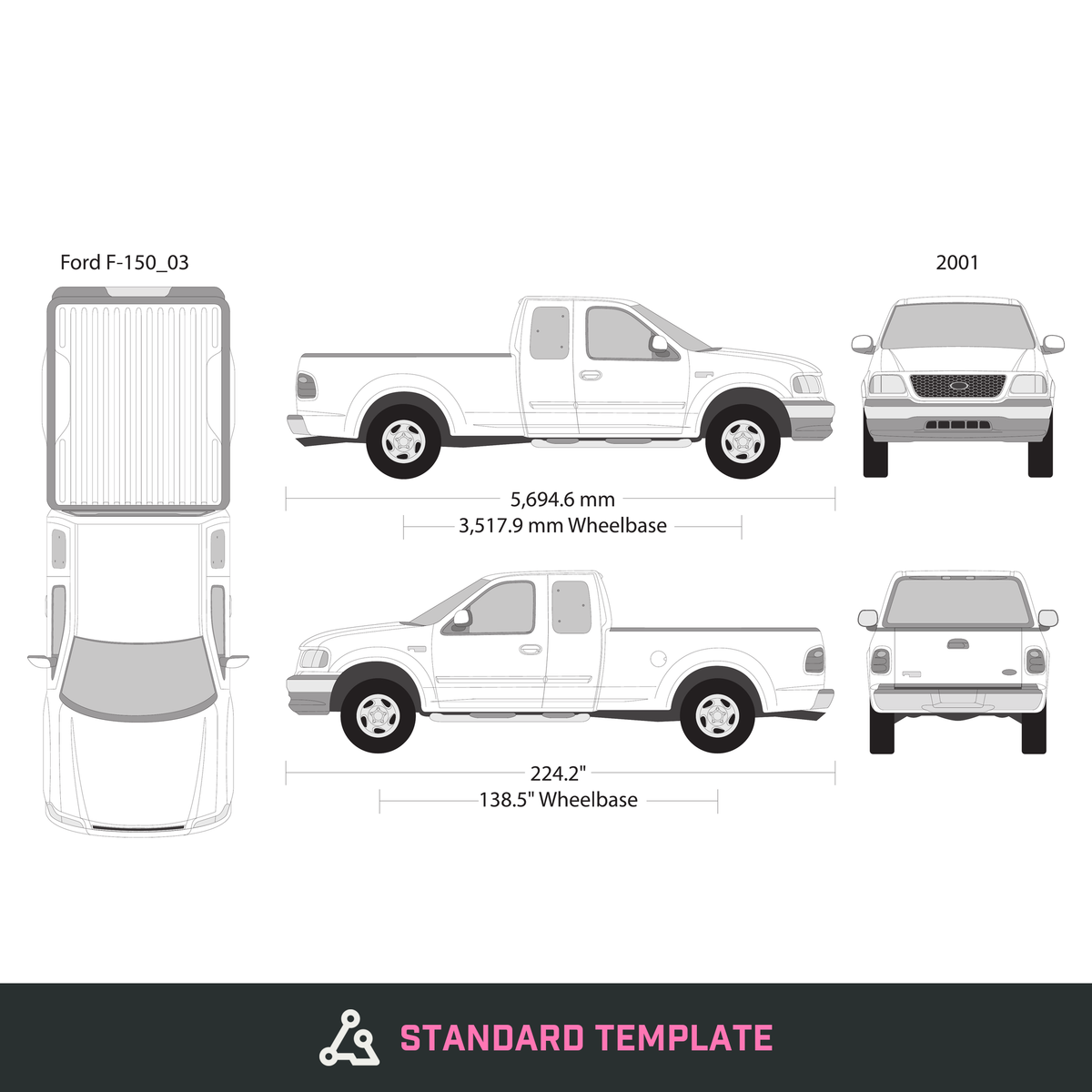 2001 Ford F-150 vector wrap template V03, Design-Ready PDF - GravBase