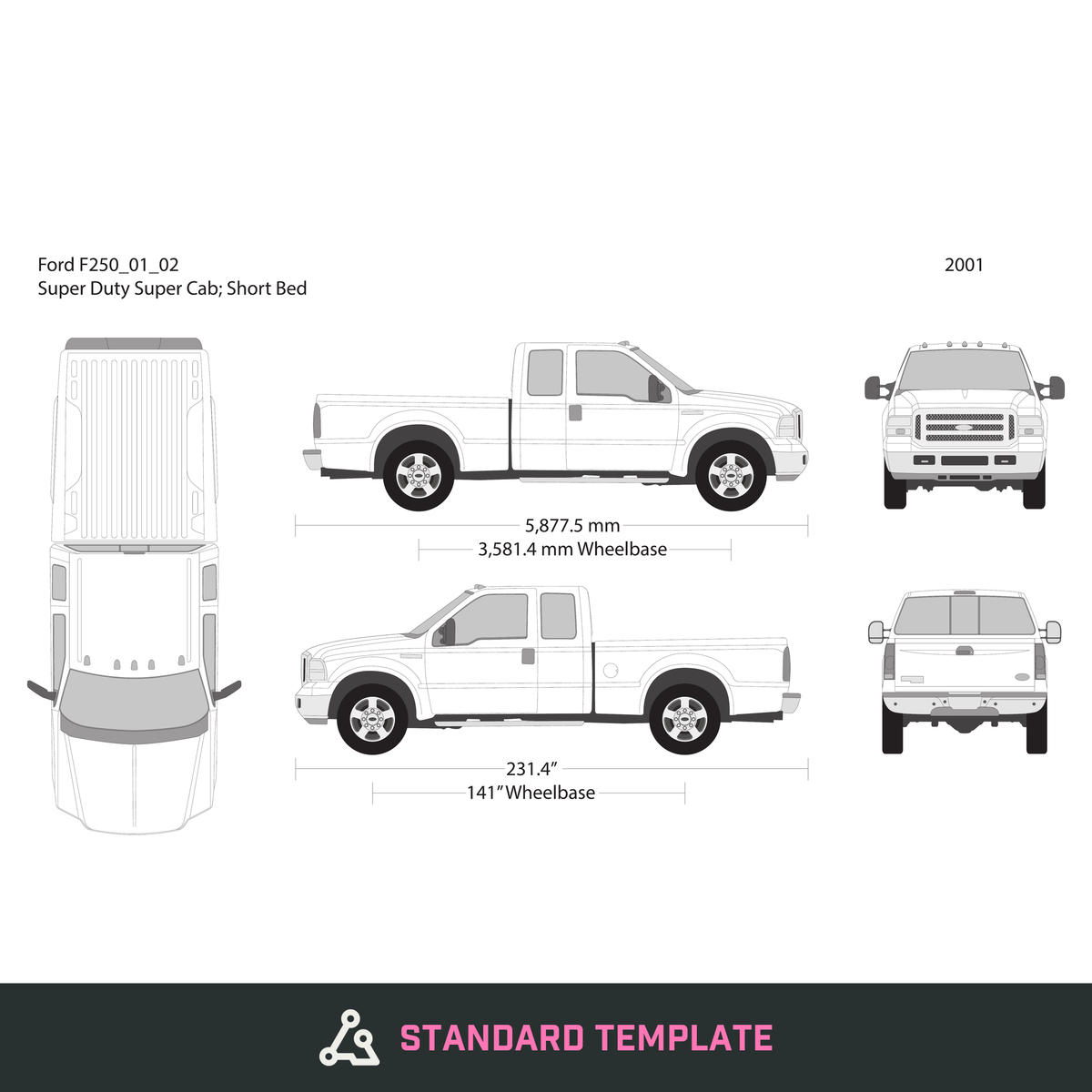 2001 Ford F-250 vector wrap template V02, Design-Ready PDF - GravBase