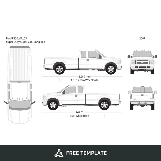 2001 Ford F-250 free vector vehicle wrap template - GravBase