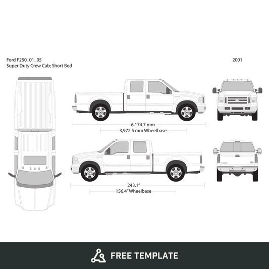 2001 Ford F-250 free vector vehicle wrap template - GravBase