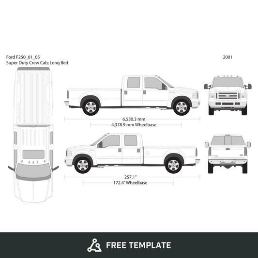 2001 Ford F-250 free vector vehicle wrap template - GravBase