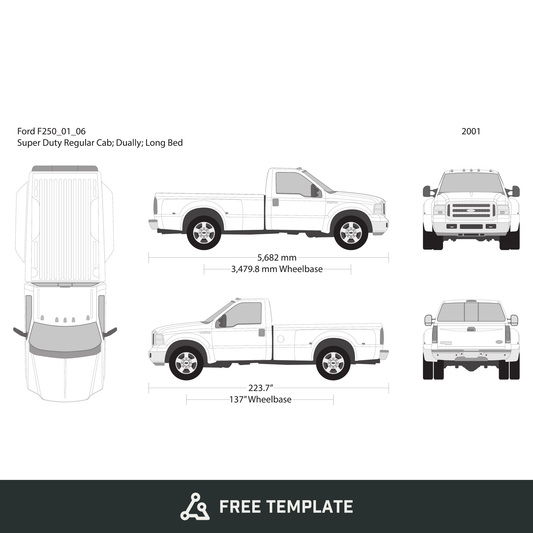2001 Ford F-250 free vector vehicle wrap template - GravBase