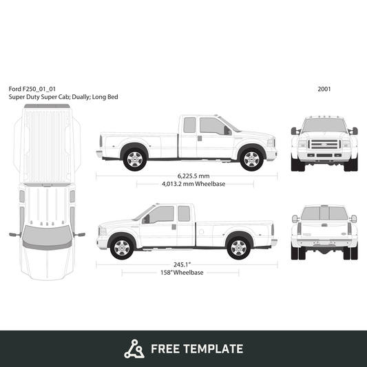 2001 Ford F-250 free vector vehicle wrap template - GravBase