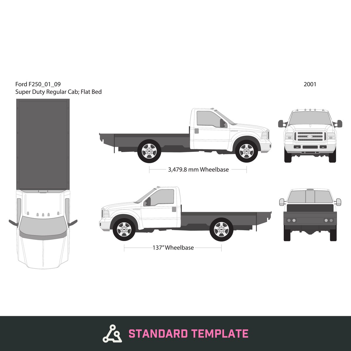 2001 Ford F-250 vector wrap template V09, Design-Ready PDF - GravBase