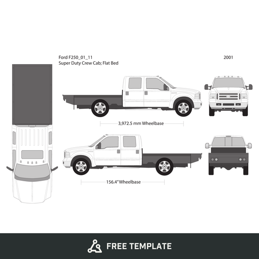 2001 Ford F-250 free vector vehicle wrap template - GravBase