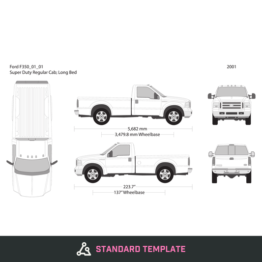 2001 Ford F-350 vector wrap template V01, Design-Ready PDF - GravBase