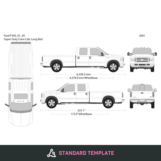 2001 Ford F-350 vector wrap template V05, Design-Ready PDF - GravBase