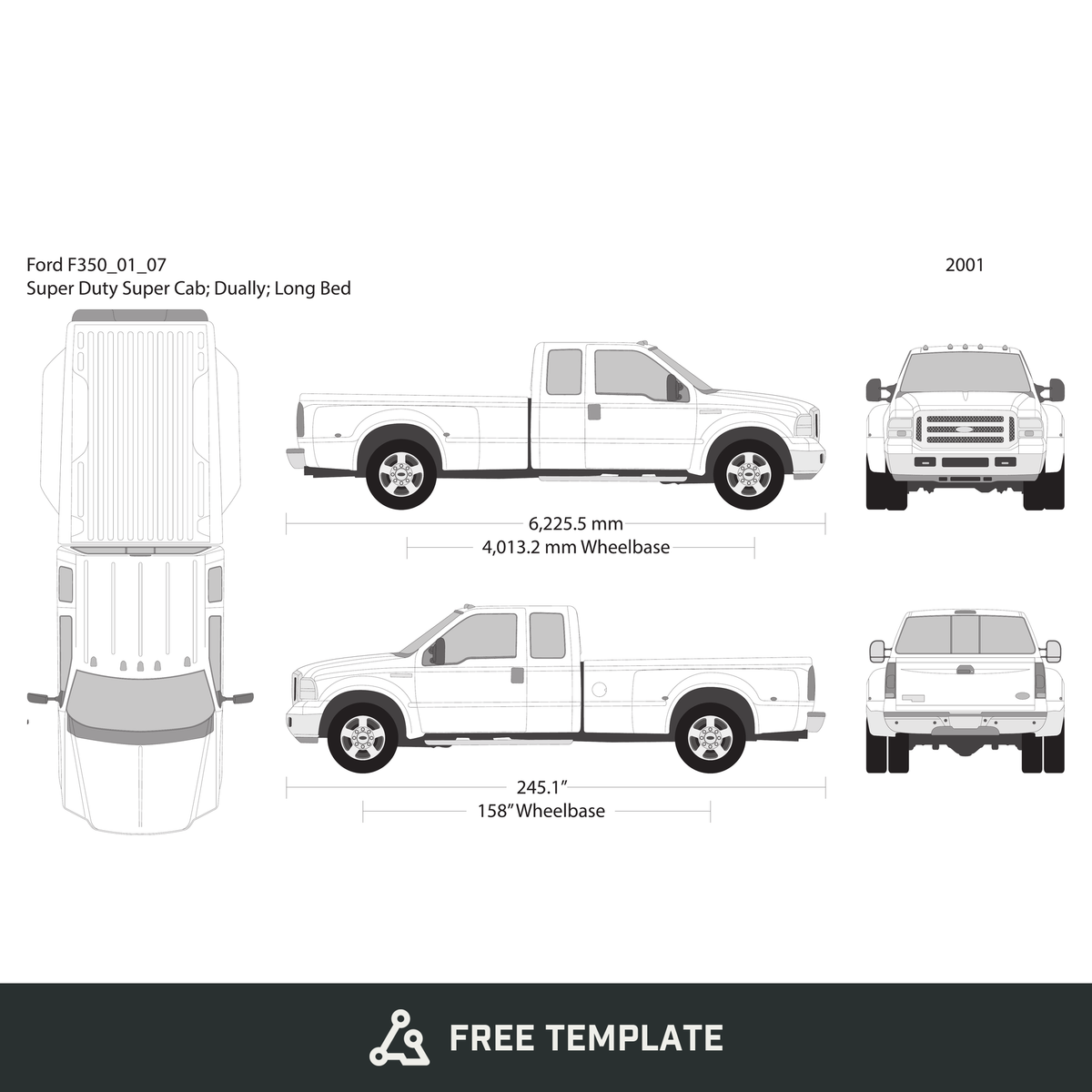 2001 Ford F-350 free vector vehicle wrap template - GravBase