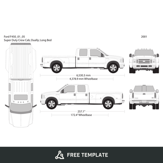 2001 Ford F-450 free vector vehicle wrap template - GravBase