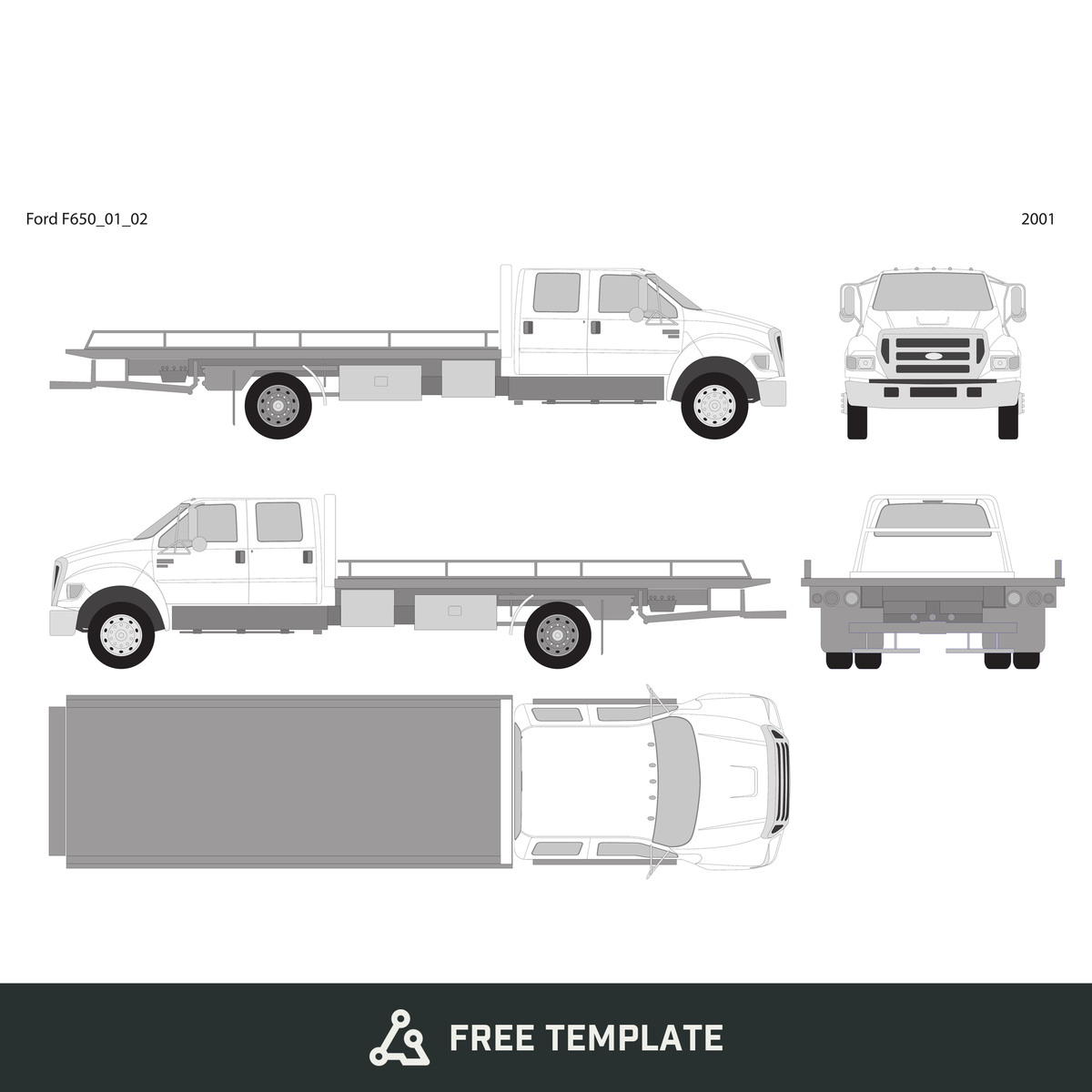 2001 Ford F-650 free vector vehicle wrap template - GravBase