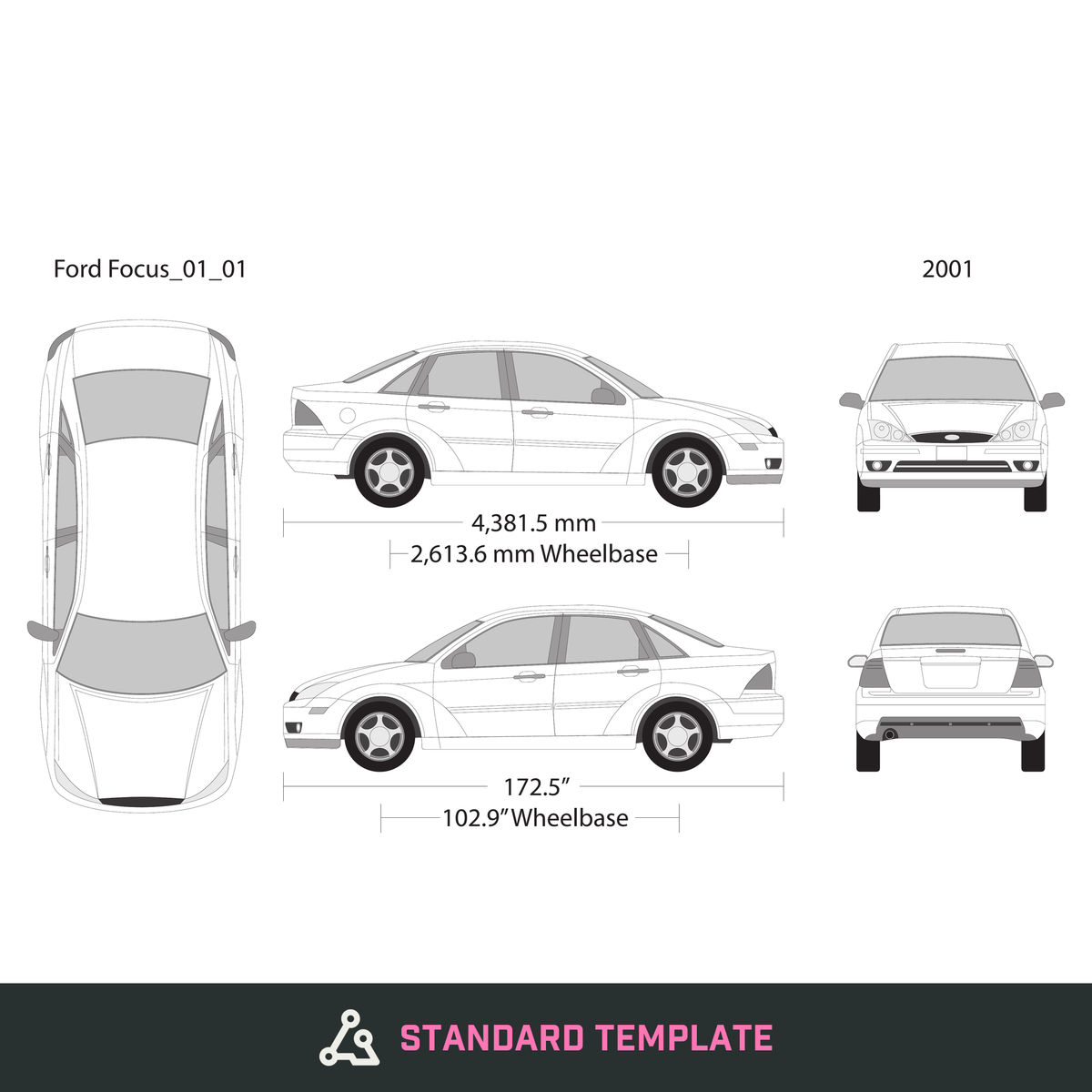 2001 Ford Focus vector wrap template V01, Design-Ready PDF - GravBase