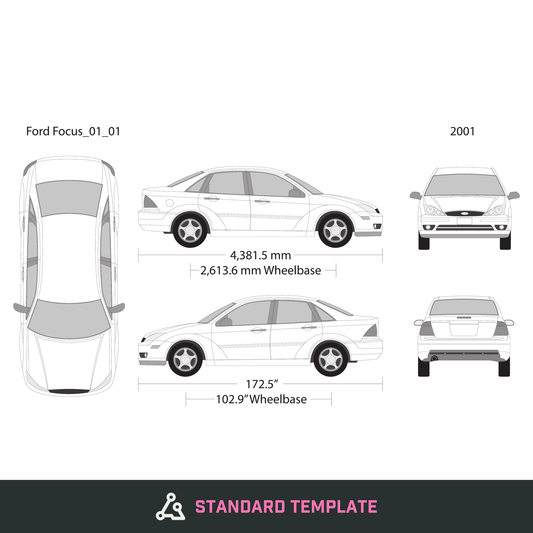 2001 Ford Focus vector wrap template V01, Design-Ready PDF - GravBase