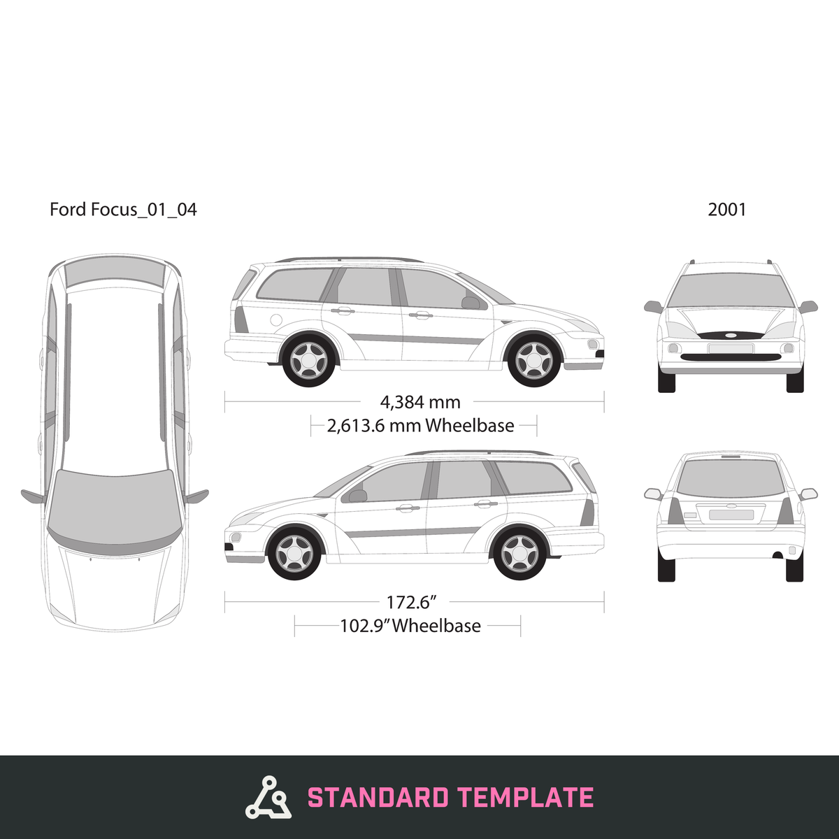 2001 Ford Focus vector wrap template V04, Design-Ready PDF - GravBase