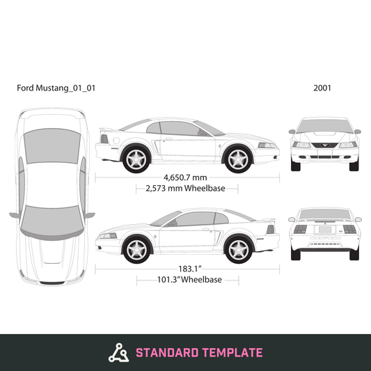 2001 Ford Mustang vector wrap template, Design-Ready PDF - GravBase