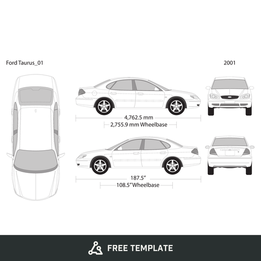 2001 Ford Taurus free vector vehicle wrap template - GravBase