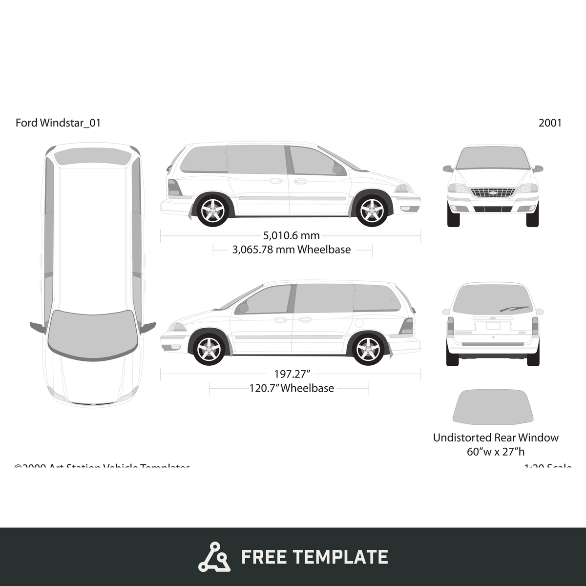 2001 Ford Windstar free vector vehicle wrap template - GravBase