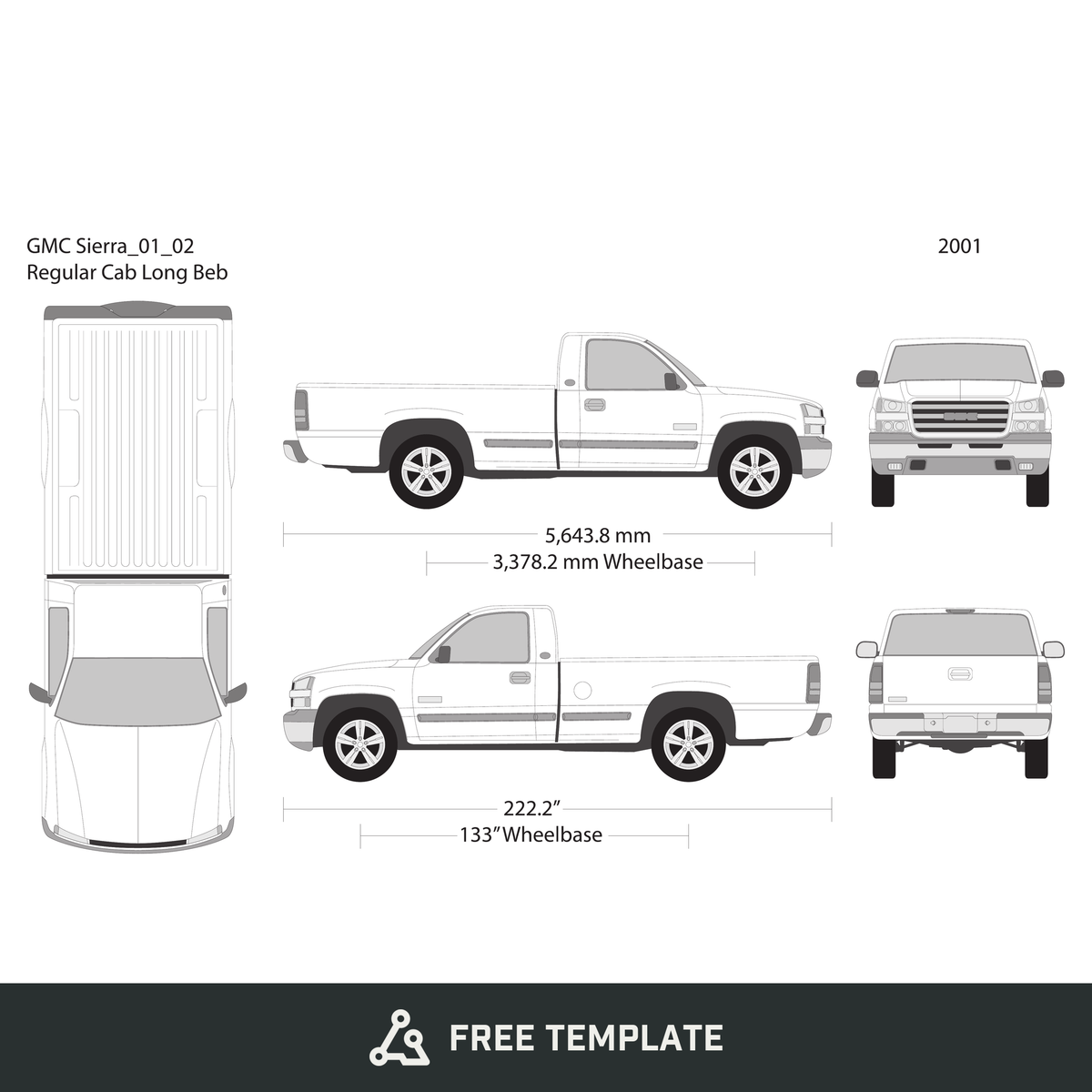 2001 GMC Sierra 1500 free vector vehicle wrap template - GravBase
