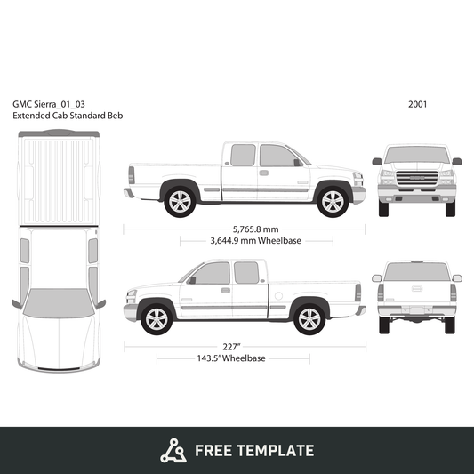 2001 GMC Sierra 1500 free vector vehicle wrap template - GravBase